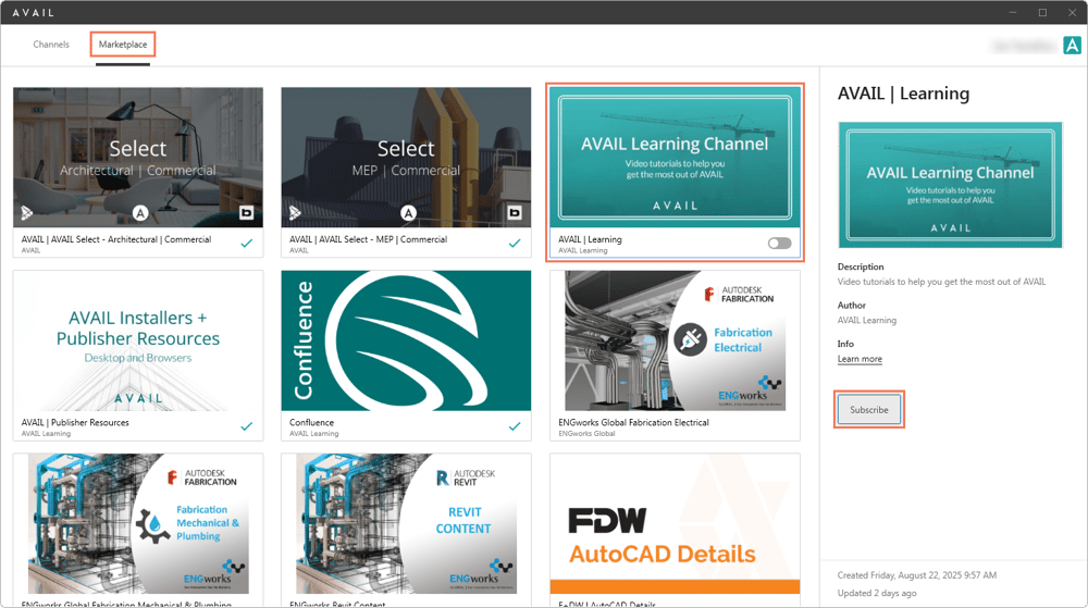 AVAIL’s newest Learning Channel videos can be found in the desktop application. Users must subscribe to the Learning Channel in AVAIL’s Marketplace to access the videos in AVAIL.